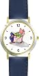 This Little Piggy - Stayed Home - from Mother Goose by Artist: Sylvia Long - WATCHBUDDY&reg; DELUXE TWO-TONE THEME WATCH - Arabic Numbers - Blue Leather Strap-Size-Large ( Men's Size or Jumbo Women's Size )