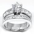 Solid Sterling Silver Cubic Zirconia Rhodium Plated 2 Piece Wedding Ring with Round Center Stone & Princess Cut Channel Set Cubic Zirconia Stones