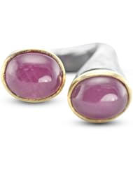 Creative Black Plated Hammered Silver Ring With Two Oval Rubies