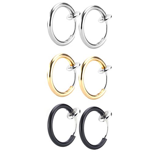 Charisma Stainless Steel Gothic Clip on Non-piercing Hoops Fake Nose Lip Ear Rings Piercing