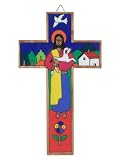 Hand Painted Wood Cross- Good Shepherd - 7.9 Inch./20 Cm.