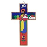 Hand Painted Wood Cross- Good Shepherd - 7.9 Inch./20 Cm. ~ Exporsal