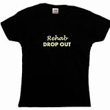 Flirty Diva Tees Woman's LooseFit T-Shirt-Rehab Drop Out-Black-Yellow Size XX-Large Fits 52 Inch Bust