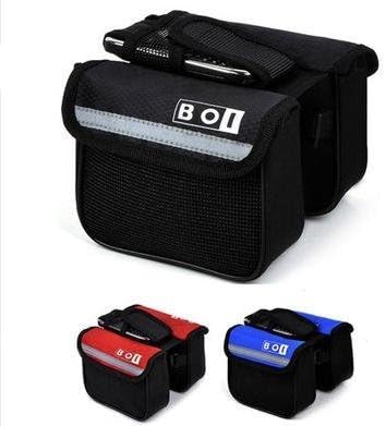 Ali Huang Bicycle Front Rear Frame Pannier 2 in 1 Saddle Bag with Mobile Phone Pouch(Bicycle LED Flashlight Holder Mount as a gift.)