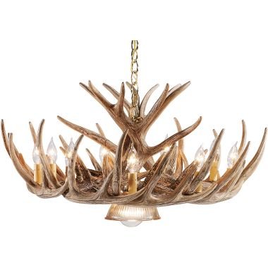 12-Antler Cascade Reproduction Whitetail Antler Chandelier with Down Lamp