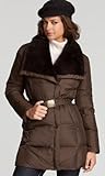 Andrew Marc Ladies Brown Belted Quilted Down Coat With Real Fur Collar Medium