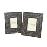 Distressed Black Woodgrain Finish 4 x 6&5 x 7 Frame With Stencil Carving Set/2 Wood&Mdf
