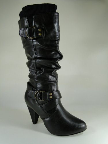 New Womens Black Mid-Calf Boots #L33