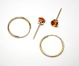 14k Yellow Gold Four Prong 4mm Genuine Citrine-November Stud and 12mm Endless Tube Hoop Set