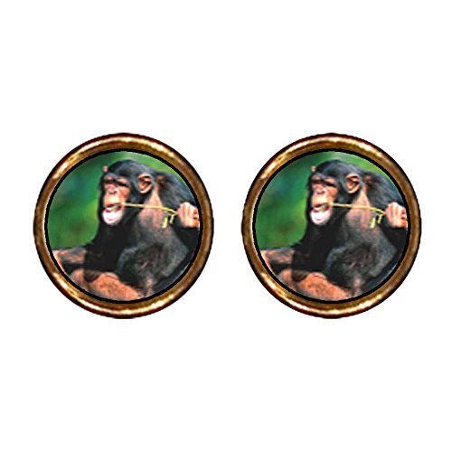 Chicforest Gold Plated Funny Monkey Photo Stud Earrings 10mm Diameter