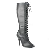 5 inch Lace Up Knee Boot, Side Zip Black Leather
