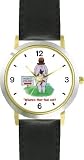 Cat Stuck in Woman's Buttock Crease Cat Cartoon or Comic - JP Animal - WATCHBUDDY® DELUXE TWO-TONE THEME WATCH - Arabic Numbers - Black Leather Strap-Size-Children's Size-Small ( Boy's Size & Girl's Size )