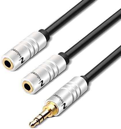 Keluoer 3.5mm Audio Stereo Y Splitter Cable 3.5mm Male to 2 Port 3.5mm Female for Earphone and Headset Splitter Adapter Compatible for Smartphones and Tablets