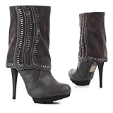Damen Schuhe, STIEFEL, PLATEAU HIGH HEELS STIEFELETTEN, 93060, Synthetik in hochwertiger Leder Optik und Velour Leder Optik, Grau, Gr 37