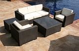 Outdoor Patio Wicker Furniture New 5 Pc All Weather Resin Pool Sofa Sectional and Arm Chair Set