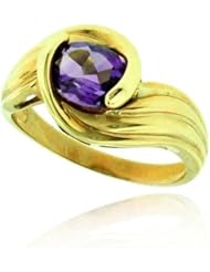 10K Yellow Gold Amethyst Oval Gemstone Ring, Birthstone of February