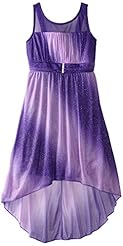 Girls High-Low-Hem Jersey/Polyester Glittering Sheer  Dress