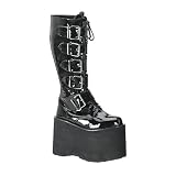 5 3/4 Inch Mens Gothic Knee High Boots 5 Buckle Patent Leather