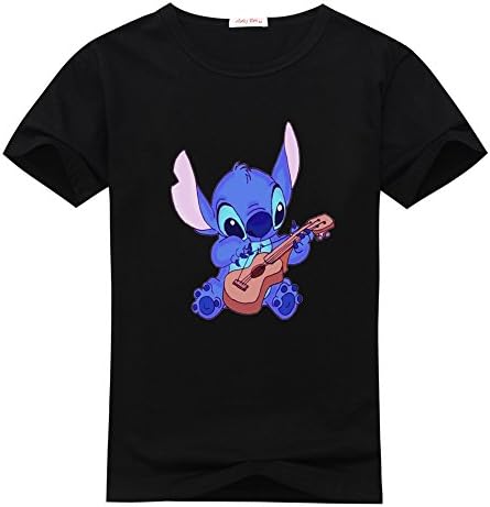 DanielSanta Womens Lilo And Stitch Guitar Black T-shirts Size L