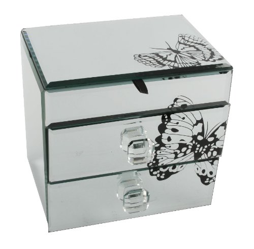 Hestia Mirror Jewellery Box  Black Butterfly 