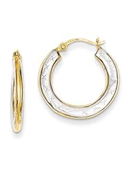 MadiK® 14k Yellow Gold & Rhodium Diamond Cut X Hollow Hoop Earrings