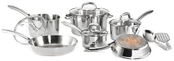 T-fal C798SC64 C836SC64 Ultimate Oven Safe Stainless Steel Copper-Bottom 12-Piece Dishwasher Safe Cookware Set, Silver