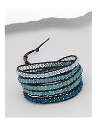 Leather Semi GemStone Beads Bracelet In White Base