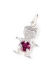 CZ Boy Charm Pendant - January Birthstone Garnet