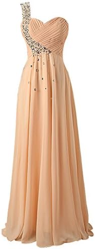 Mic Dresses Long Formals One Shoulder Chiffon Evening Gown Prom Dresses for Women (US 16, Champagne)
