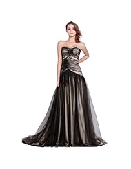 A-line Strapless Full Length Halter Sleeveless Applique Beaded Ruched Polyester/Tulle Evening Dress/Prom Dress/Party Dress  with a Brush/Sweep Train 