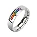 BodyJ4You Ring Pride Rainbow Multicolor 6 Crystals CZ Steel Size 7 Men Women Unisex Wedding Band