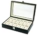 Dulwich Designs Black GENUINE Leather 12 Piece Watch Box with Cream Lining Perfect For Breitling Omega Cartier Rolex Tag Heuer Tissott Longines Rotary etc