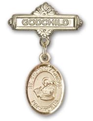 14K Gold Baby Badge with St. Thomas Aquinas Charm and Godchild Badge Pin