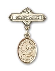 Gold Filled Baby Badge with St. Thomas Aquinas Charm and Godchild Badge Pin