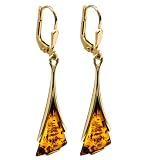 Baltic Honey Amber 14k Gold Leverback Triangular Earrings
