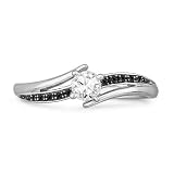 10KT White Gold Round Diamond Black And White Bypass Promise Ring (1/4 cttw)