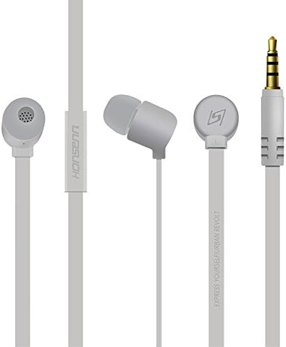 Honsenn In-Ear Earbuds with Mic, Tangle-Free Wired Earphones for iPhone, iPad, iPod, Samsung Galaxy, Android Smartphones, Tablets, Computers (Silver)