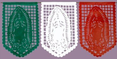 CalMex Marketplace LARGE BEAUTIFUL VIRGIN DE GUADALUPE / VIRGIN MARY TISSUE Papel Picado Banner (14 panels - 16 Feet Long)