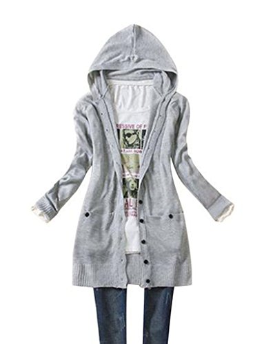 (ドチィン)DaoCheng レディース 秋 カーディガン カジュアル式 長袖 ニット コート ハット付き　秋物　フリーサイズ　5色 無地　ボタン付きカーディガン