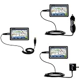 USB cable with Car and Wall Charger Deluxe Kit for the Pharos Drive 250n - uses Gomadic TipExchange Technology