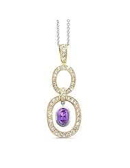 Trio Oval Diamond Pendant In 18K Yellow Gold With A 0.85 ct. Genuine amethyst Center Stone.