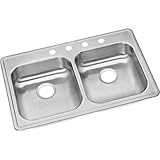 Elkay GE233224 22 Gauge Stainless Steel Double Bowl Top Mount Kitchen Sink, 33 x 22 x 5.5 by Elkay