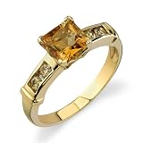 Intricate Delicacy 1.20 cts Princess Cut Citrine Diamond Ring 14Kt Yellow Gold