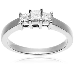 14k White or Yellow Gold Princess-Cut 3-Stone Diamond Ring (1/2 cttw, I-J Color, I1-I2 Clarity)