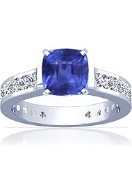 Platinum Cushion Cut Blue Sapphire Ring With Sidestones