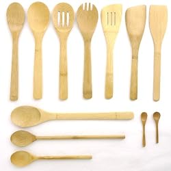 10 Piece Bamboo Utensil Set With Extra Large Spoons And Turners