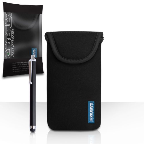 Blackberry Z30 Case Black Neoprene Pouch Cover With Caseflex Logo And Stylus Pen