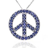 14K White Gold Sapphire Peace Sign Pendant Necklace