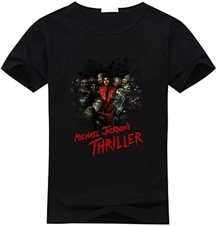 Junfair Men's Michael Jackson Thriller Printed Short Sleeve Cotton T Shirt Large Black