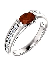 10K White Gold 7.00x5.00mm Oval Cut Mozambique Garnet and Diamond Ring -- LIFETIME WARRANTY